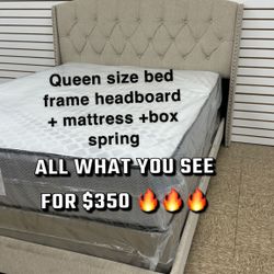 Queen Size Bed Headboard Frame Mattress And Box Spring All Included Brand New Furniture Yes We Deliver 