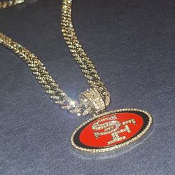 San Francisco 49ers Iced Out Rhinestone Pendant Chain