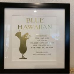 Blue Hawaiian Cocktail Recipe Gold Wall Art Bar Home Decor !!!