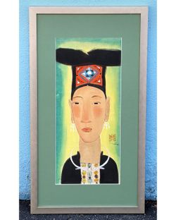 Vintage South Asian woman portrait litho