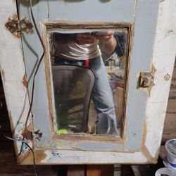 Antique Medicine Cabinet With Antique Glass