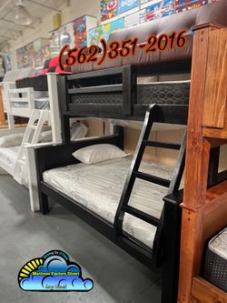 Black Twin Full Bunk Bed Solid Pinewood Mattress Included 