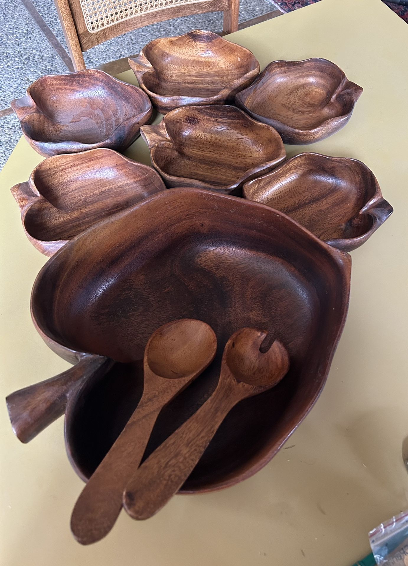 Vintage Monkey Pod wood salad Set 9 Pieces
