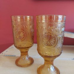 Vintage Brockway Glass Co American Concord Amber Goblets