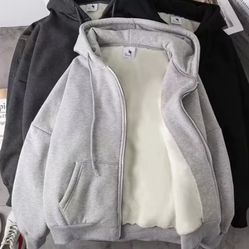 grey jacket with fur inside