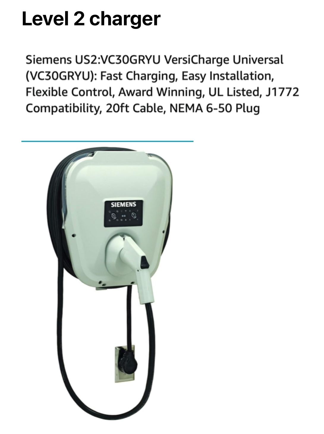 Siemens level 2 EV charger