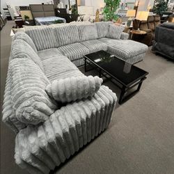 Living Room Furniture Fog Gray Modular Corduroy Sectional Couch Set ⭐$39 Down Payment with Financing ⭐ 90 Days same as cash