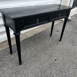 Rustic Black Wooden Double Drawer Side Entry Console Table! Some cosmetic wear.  48x17x30in
