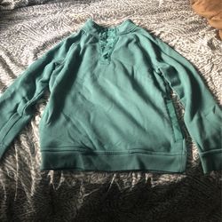 Blue-green Button-up Crew Neck 
