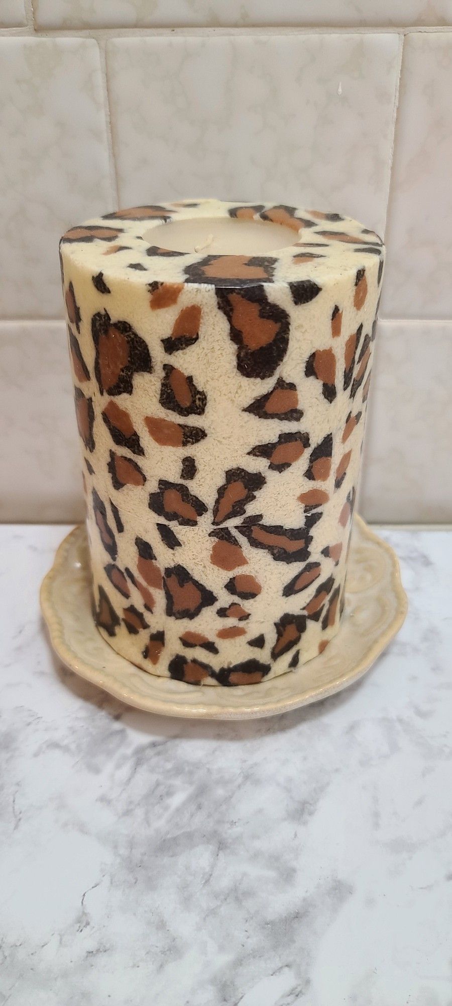 Leopard 🐆 Pillar Candle With Candle Base Holder