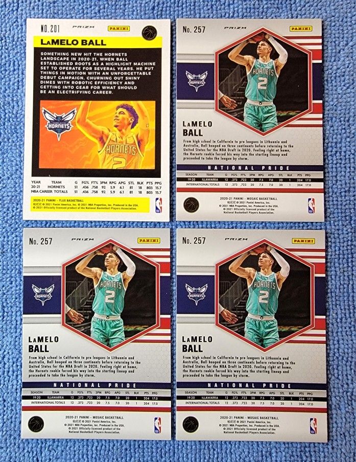 Lamelo Ball 2020 21 Rookies Charlotte Hornets 4 Card Lot Trading cards
