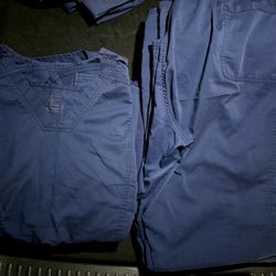6 Navy Blue Scrub Pants & 6 Navy Blue Scrub Shirts Size Woman’s XL All Are By Cherokee Except For One Set