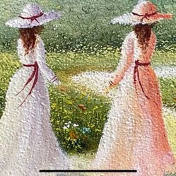 Large Oil Painting 2 Women On A Walk By Newton