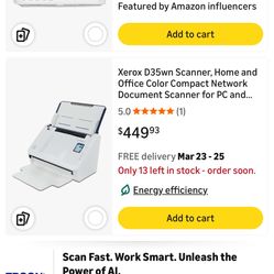 Xerox D35wn Scanner, Home and Office Color Compact Network Document Scanner for PC and...