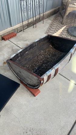 Wine barrel garden planter.