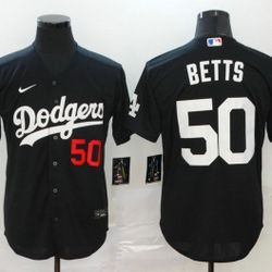 LA Dodgers #50 Mookie Betts Black Replica Baseball Jersey - Stitched (SHIPPING ONLY)