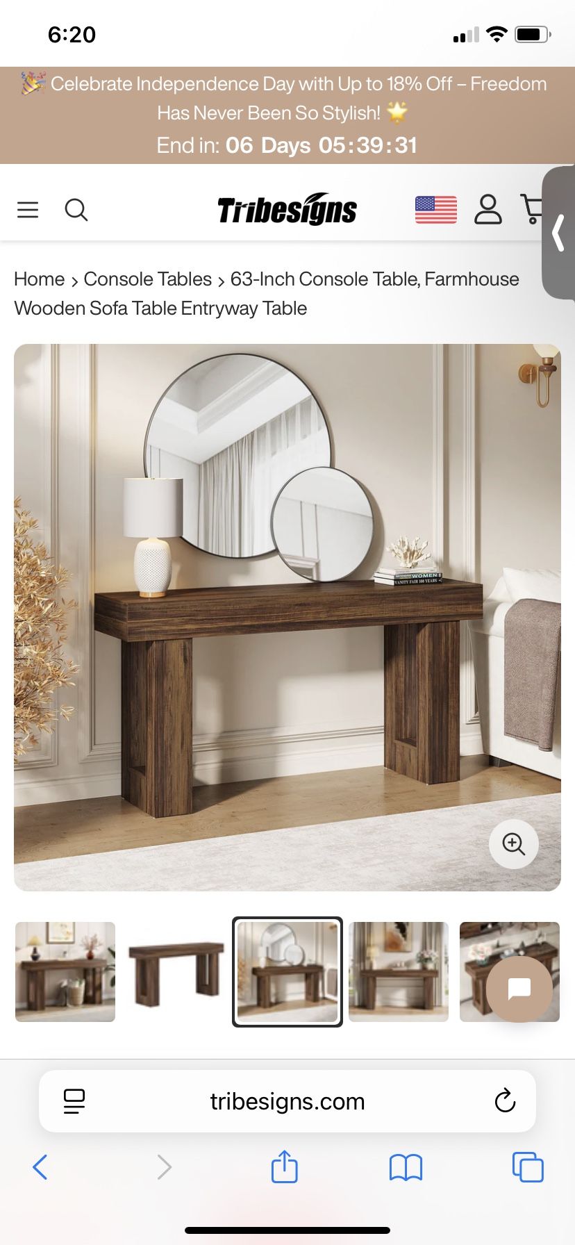 63-Inch Entryway Table,
