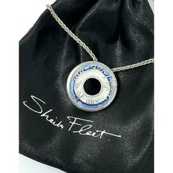 Sheila Fleet Sterling Silver 925 Twilight Enamel Small Pendant 18" Necklace 