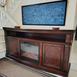 SOLID WOOD ENTERTAINMENT CENTER TV STAND WITH FIREPLACE DELIVERY AVAILABLE