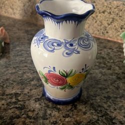 Blue Floral Hand Painted Ceramic Vase 