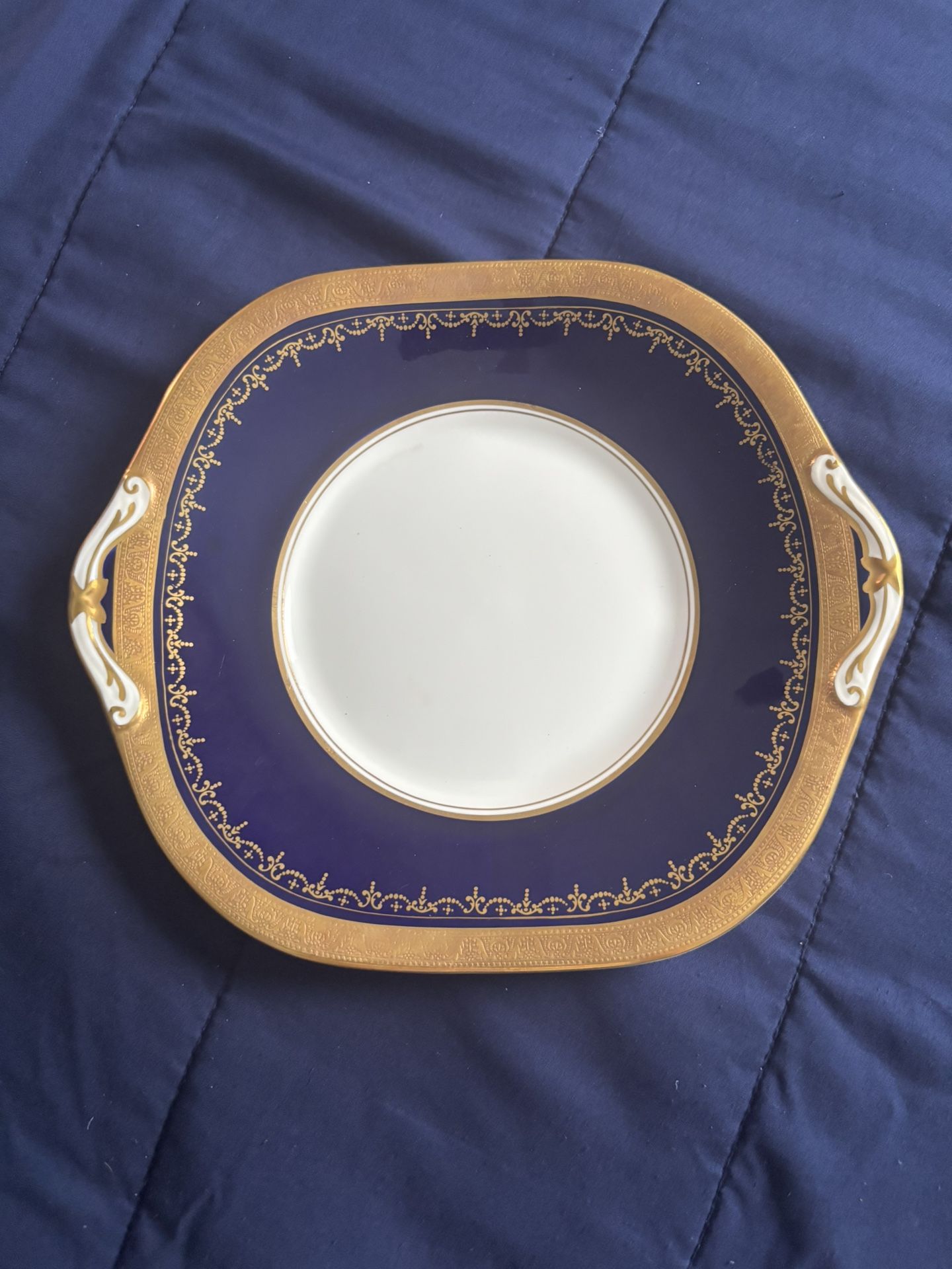 Georgian Cobalt Square Handled Cake Plate