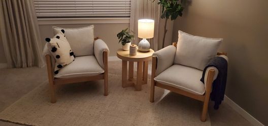 Set of 2 Accent Armchairs with Wood Frame and a matching table