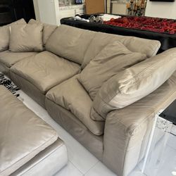 Restoration Hardware modular leather "cloud"  3 section sofa  w/2 Ottoman-  126” Originally $16,500