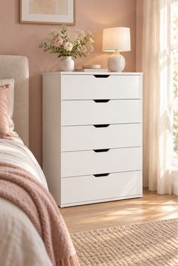 White 5-Drawer Tall Dresser Chest