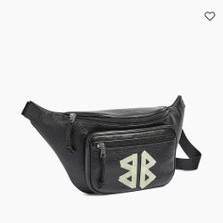 BALENCIAGA  Grained Calfskin Tape Logo Explorer Belt Bag Black White