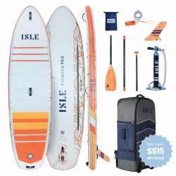 New 10'6" Isle Pioneer Premium SUP-Kayak Hybridp  Pro 2 Paddle Board -  Ice/Coral/Sun