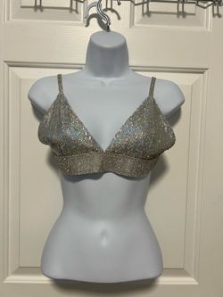 Silver Holographic Sequin Bralette Crop Top