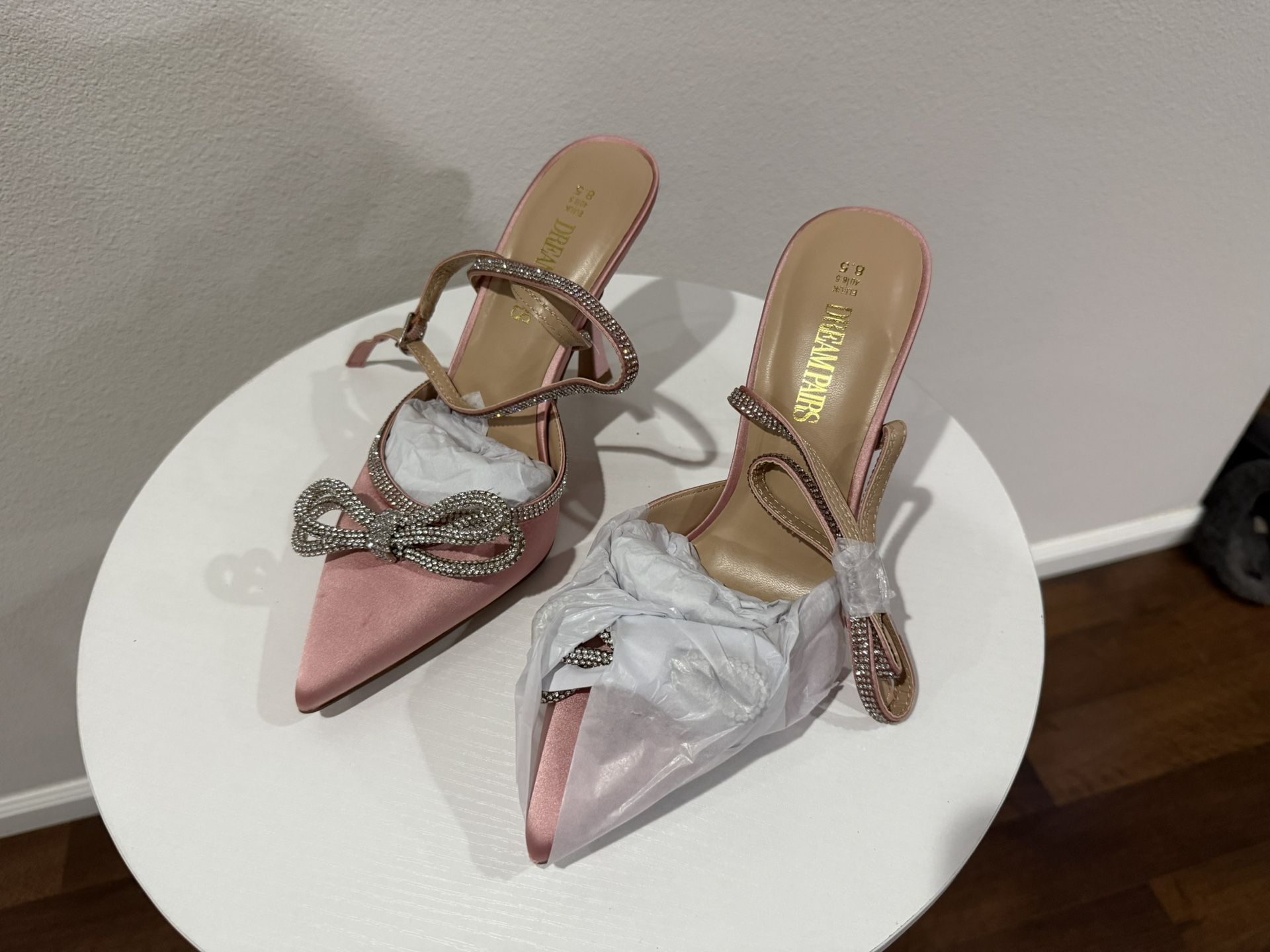 DREAM PAIRS Women's High Heels Destiny Closed Toe Strappy Heels Sexy Rhinestone Ankle Strap Pumps Wedding Bridal Party Dress Shoes Destiny 8.5 Pink