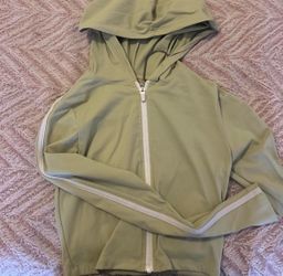Sage Green Full-Zip Athletic Hoodie