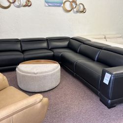 Furniture- 5 Pc Beyond Leather Sectional With 3 Power Recliners- Krofton