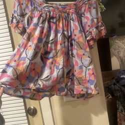 Vibrant Purple And Pink Ruffled Short Sleeve Blouse 