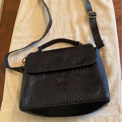 Black Leather Crossbody Bag. 