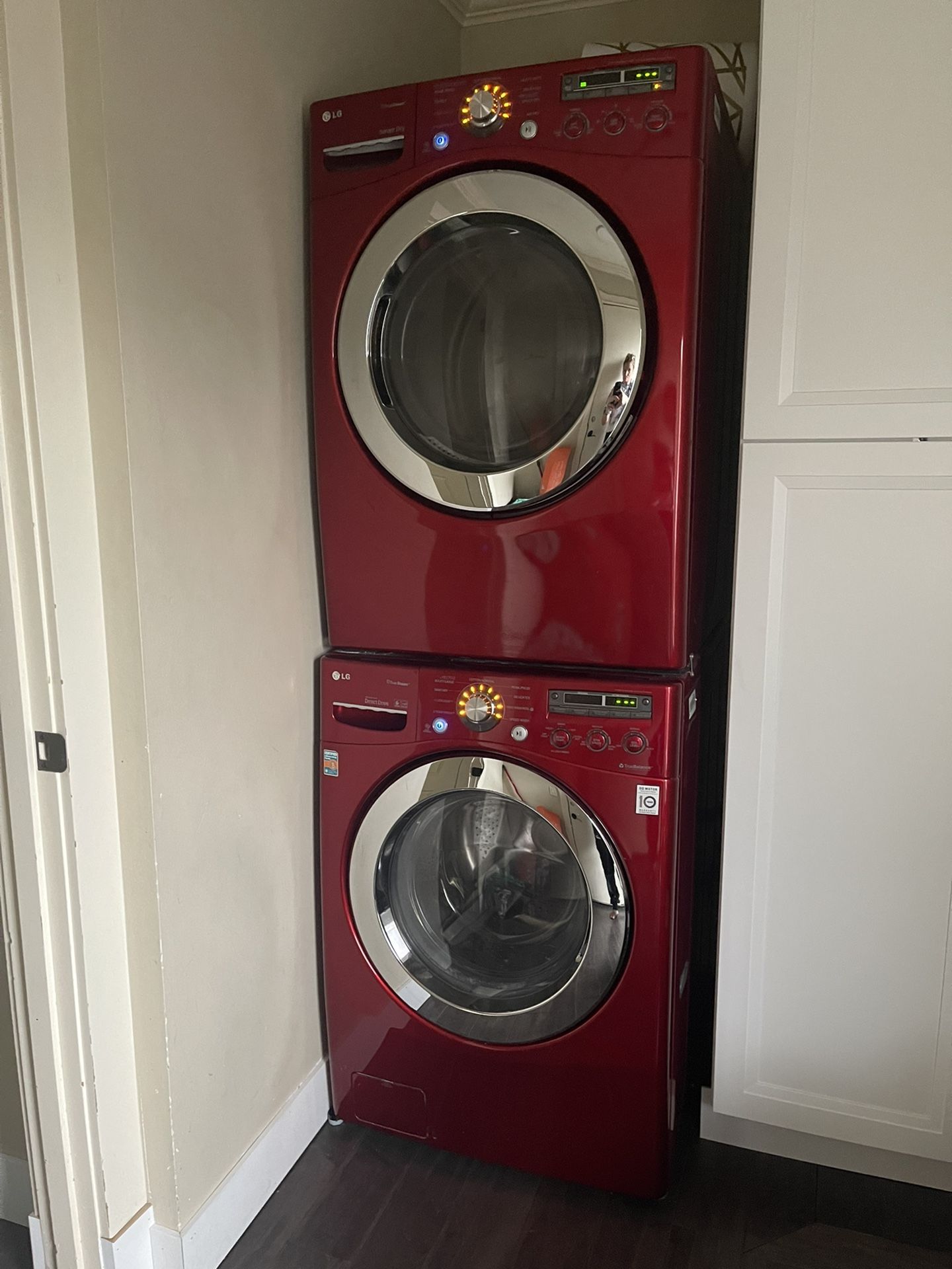 Lg Cherry Red Washer And Dryer With Red Pedestals