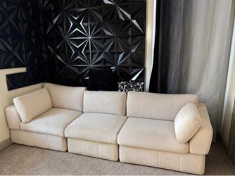 3-Piece Modular Sectional Sofa Cream Ribbed Fabric