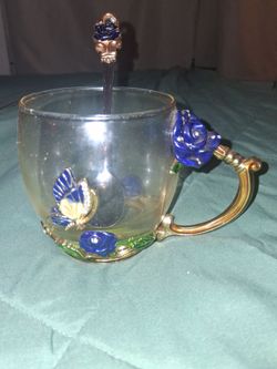 Decorative Glass Tea Cup with Spoon