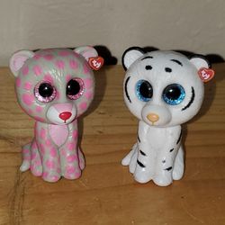 TY Mini Boos Tundra The White Tiger And Tasha The Leopard! Excellent Condition!