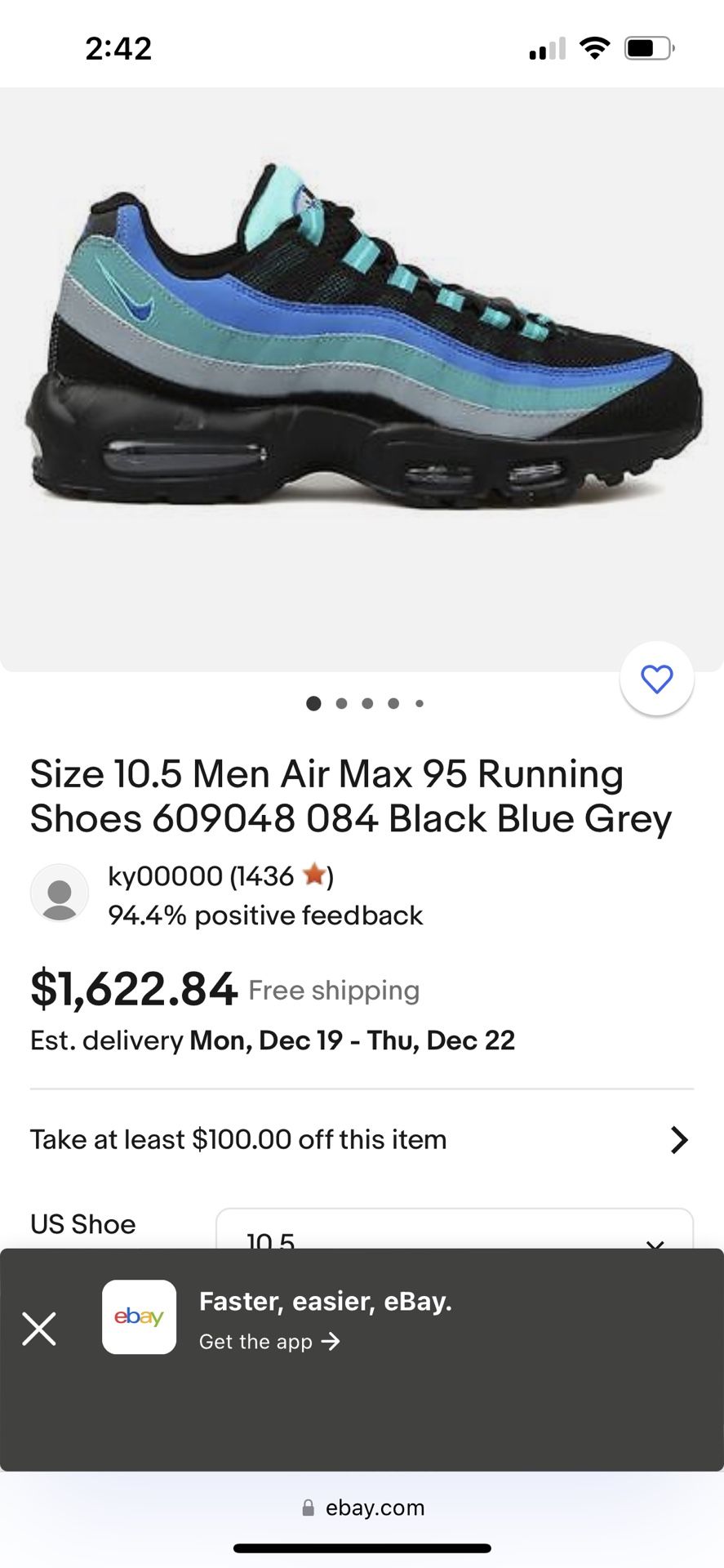 Air Max 95 Black Hyper Cobalt Size