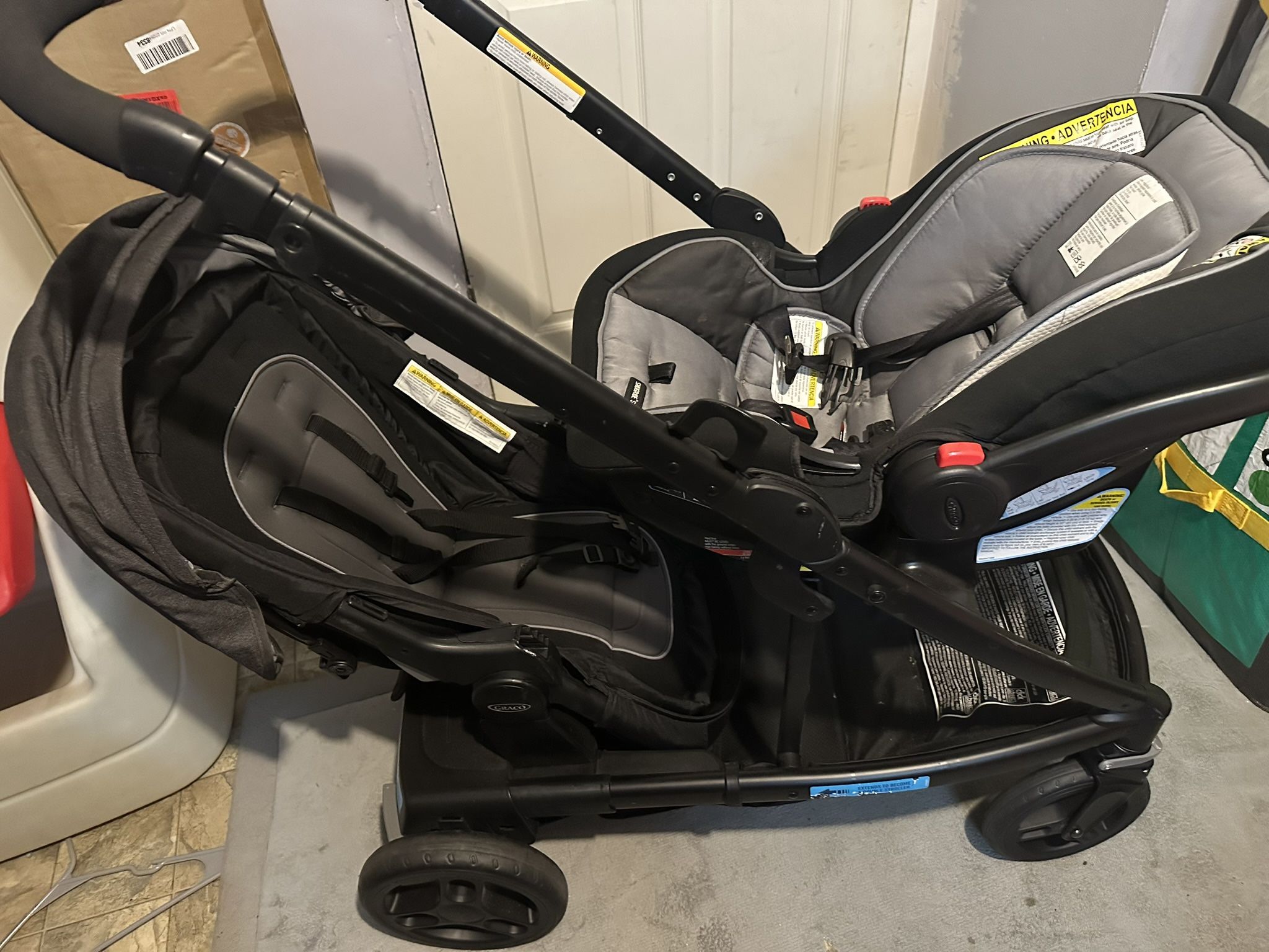 Graco Ready2Grow LX 2.0 Double Stroller with SnugRide Infant Car Seat – Excellent Condition