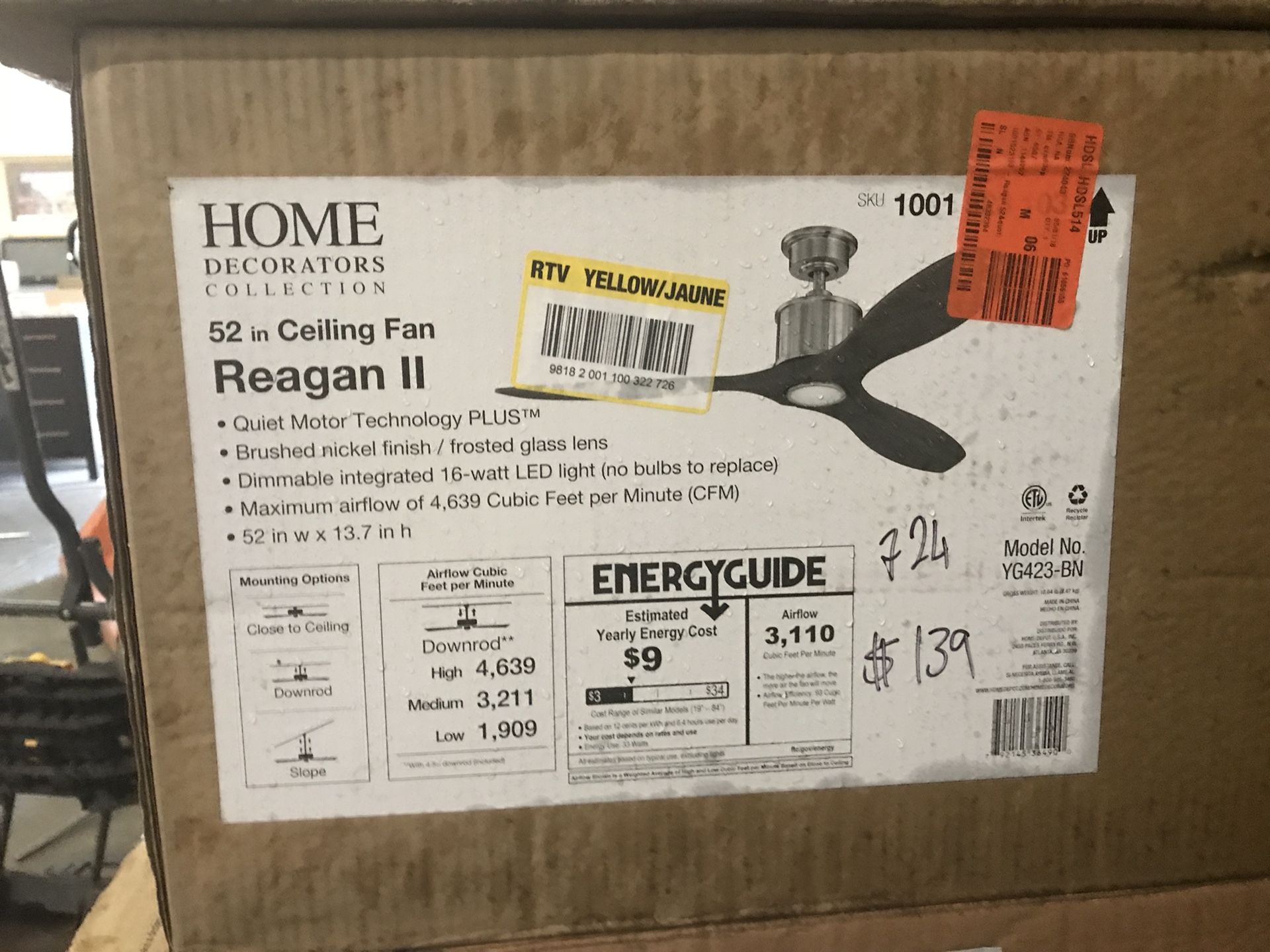 Home Decorators Collection Reagan 52 in. LED Indoor Brushed Nickel Ceiling Fan with Light Kit and Remote Control