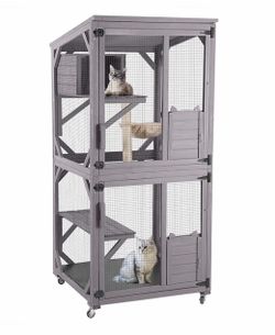 Outdoor Cat Catio AIR22, Cat House for 2–3 Cats, Connects to Window or Cat Door