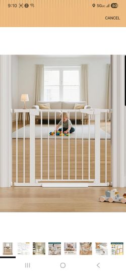 White Baby Gate for Stairs Doorways Auto Close Walk Through Dog Pet Gate