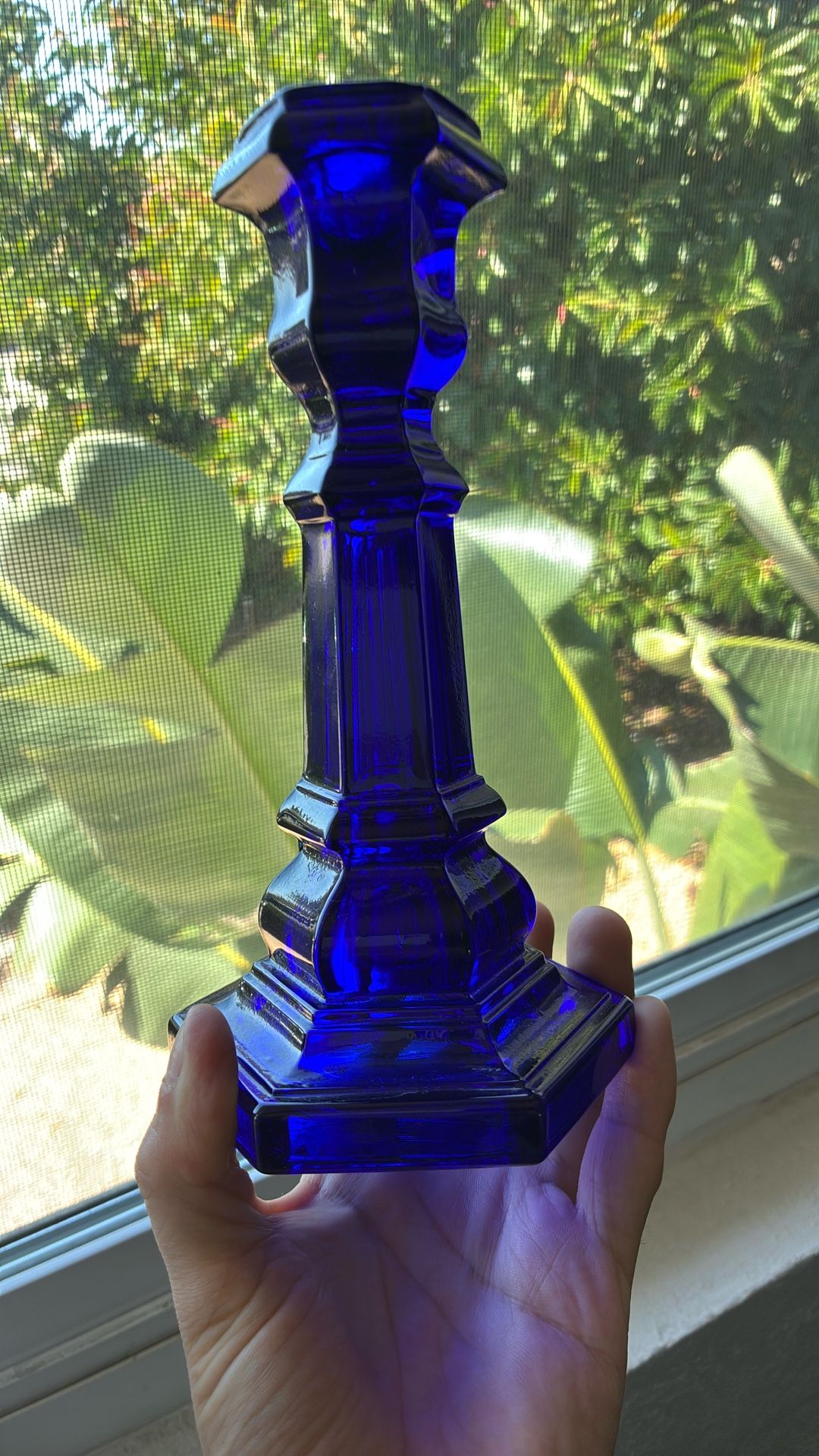Vintage MMA Metropolitan Museum Of Art Cobalt Blue Glass Candlestick Candle Holder