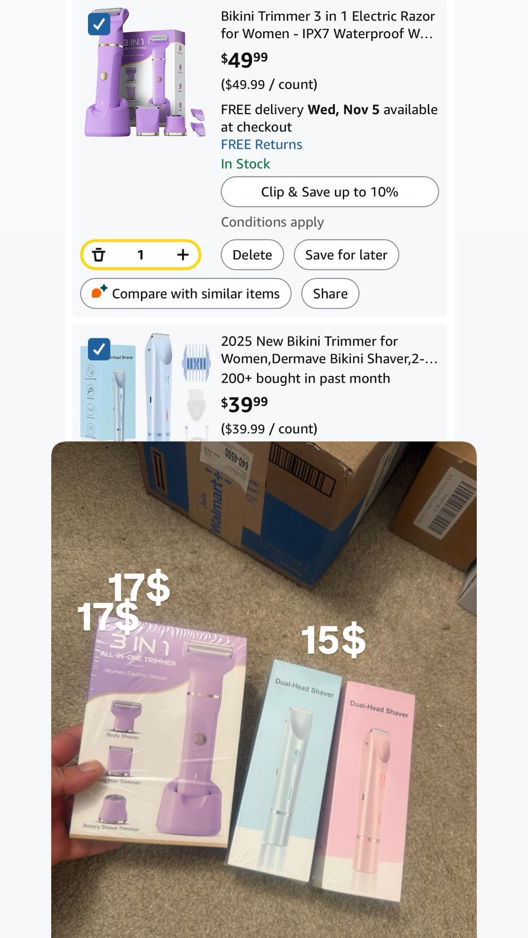 Bikini Trimmer 3 in 1 Electric Razor for Women - IPX7 Waterproof Wet & Dry Body Shaver, Pubic & Facial Hair Remover with Ceramic Blade, USB Rechargeab