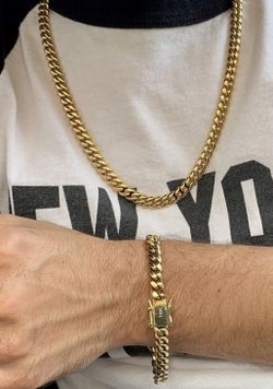 10MM Cuban Link Set 14K Gold Plated Doesn't Loses Color