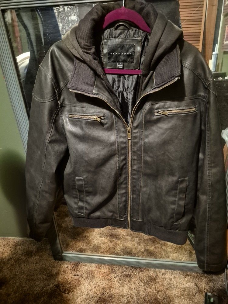 Sean John Mens Large Leather Coat