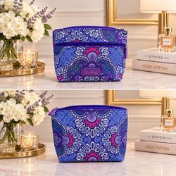 Vera Bradley Purple Paisley Mandala Floral Cosmetic Bag